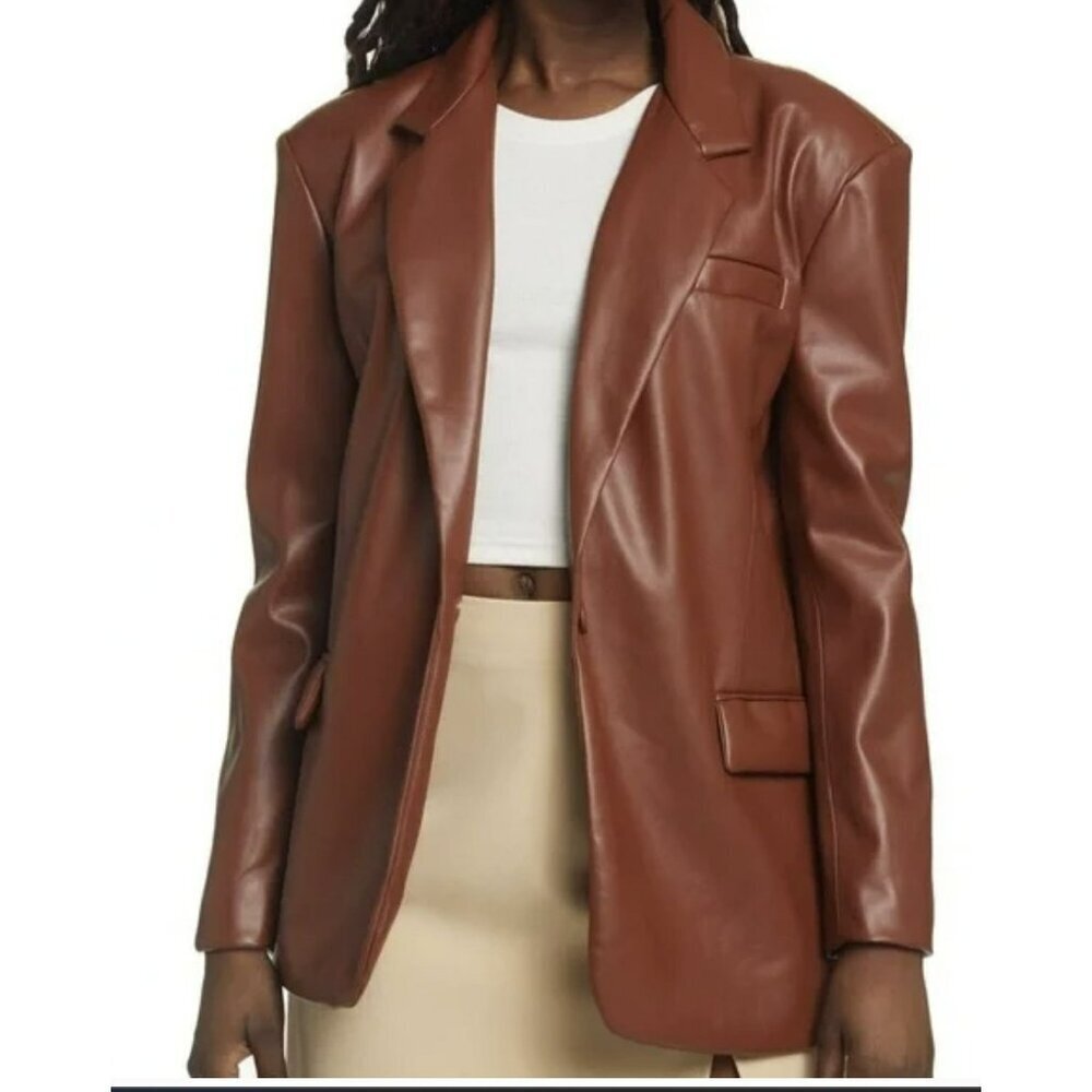 Blank NYC Women's XS Blazer Soft Faux Leather Brown Jacket NWT